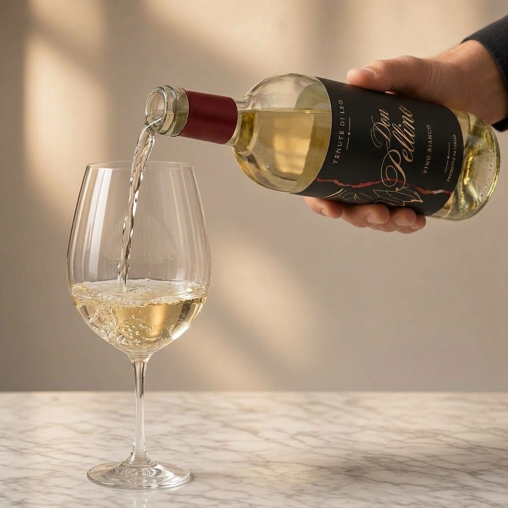 Vino Don Peppino Bianco versato nel calice